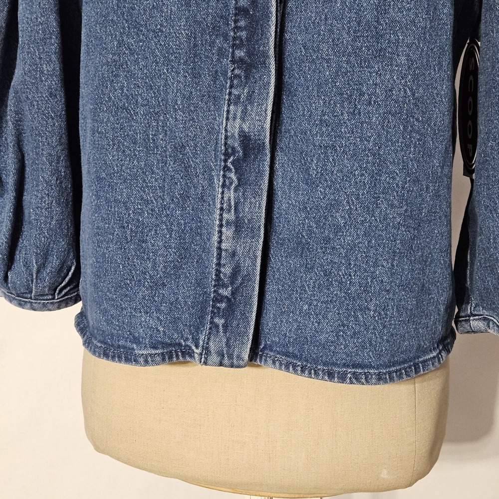Scoop Women's Blue Denim Collared Button-Up Puff 3/4 Sleeve Blouse Sz XS (0-2) - Picture 4 of 9